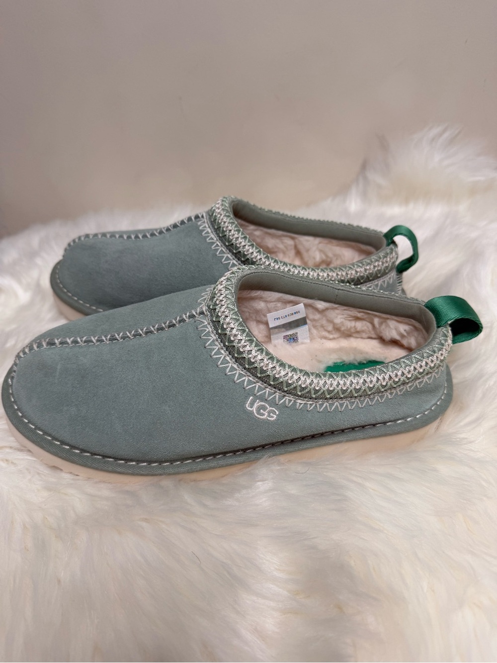 UGG Women's Sage Green Cozy Slip-On Sheepskin Mules